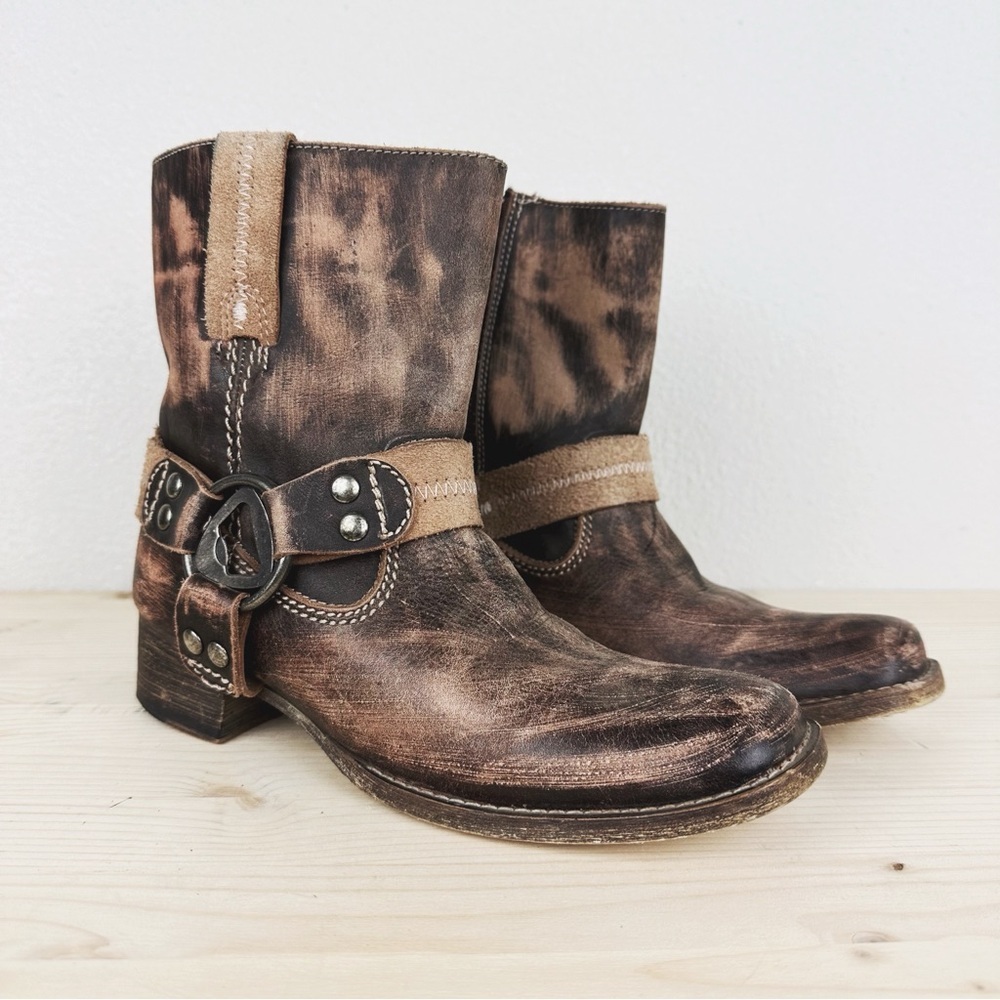 Bed Stu Roma Harness Ankle Boots Distressed Leather Bottle Opener